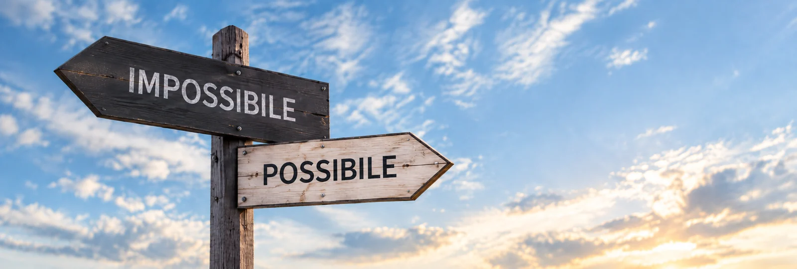 Due indicazioni in legno segnano le direzioni impossibile e possibile